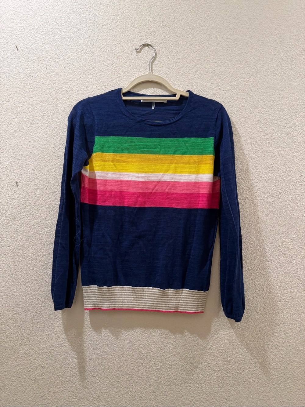 Trina Turk Rainbow Stripe Navy Sweater Size Small